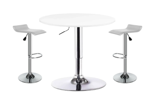 Mobiliario de stand: mesa redonda y sillas tipo banqueta